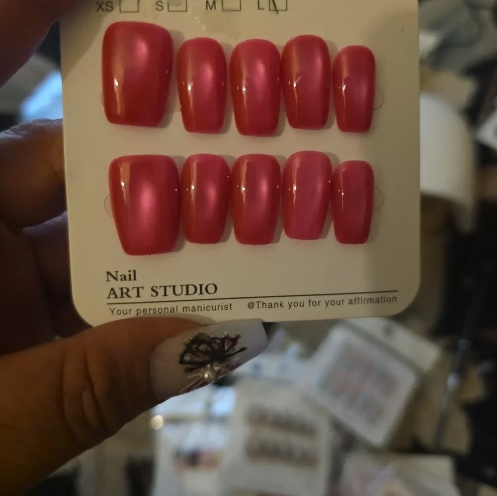 Unbranded Pink Press-On Nail Set - Shiny Fuchsia Finish 05458